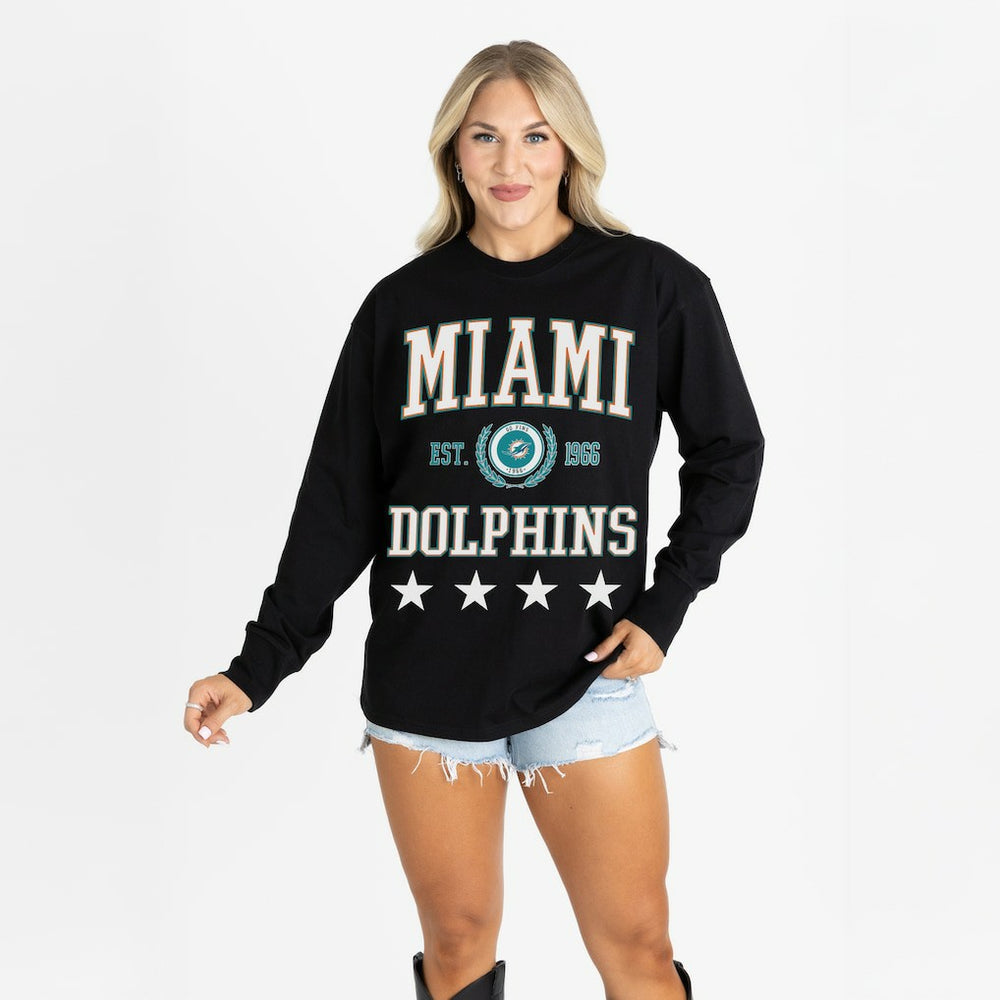 Gameday Couture Women's Oversized Everyday Star Long Sleeve T-Shirt - Miami Dolphins