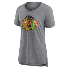 NHL Gray Chicago Blackhawks Women's Heritage Custom Tri-Blend T-Shirt