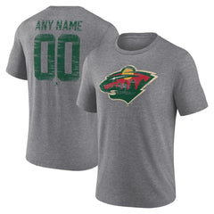 NHL Gray Minnesota Wild Heritage Custom Tri-Blend T-Shirt