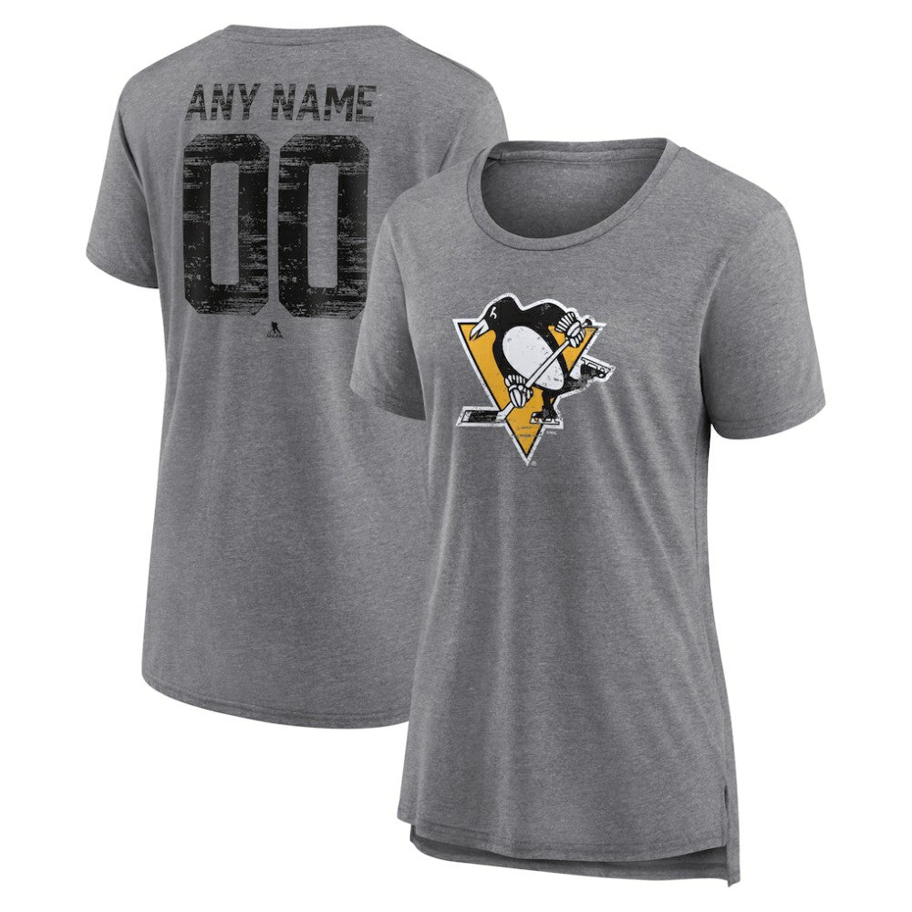 NHL Gray Pittsburgh Penguins Women's Heritage Custom Tri-Blend T-Shirt