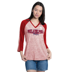 MLB Philadelphia Phillies G-III 4Her by Carl Banks Women's Speed Training 3/4-Sleeve Rhinestone V-Neck T-Shirt