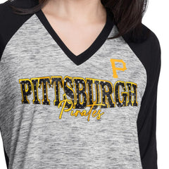 MLB Pittsburgh Pirates G-III 4Her by Carl Banks Women's Speed Training 3/4-Sleeve Rhinestone V-Neck T-Shirt