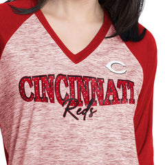 MLB Cincinnati Reds G-III 4Her by Carl Banks Women's Speed Training 3/4-Sleeve Rhinestone V-Neck T-Shirt