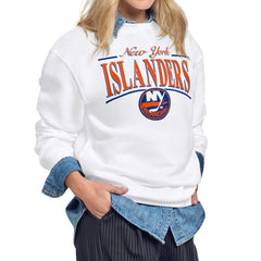 NHL White New York Islanders Starter Women's Arch Stripe Fleece Sweatshirt