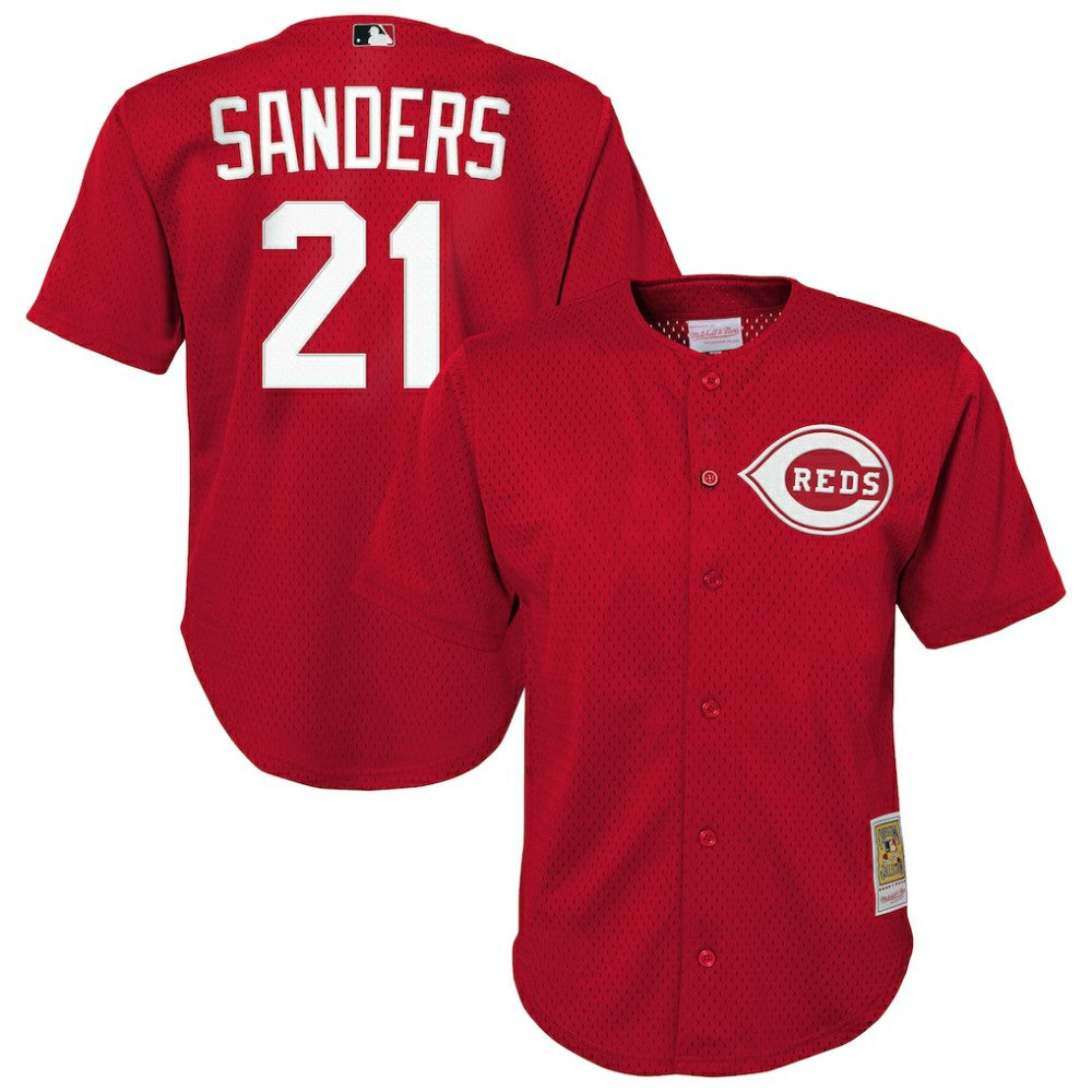 MLB Deion Sanders Cincinnati Reds Mitchell & Ness Youth Cooperstown Mesh Batting Practice Jersey