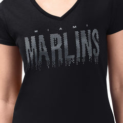 MLB Miami Marlins G-III 4Her by Carl Banks Women's Metallic Drop Lightweight V-Neck T-Shirt