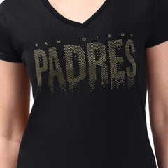 MLB San Diego Padres G-III 4Her by Carl Banks Women's Metallic Drop Lightweight V-Neck T-Shirt