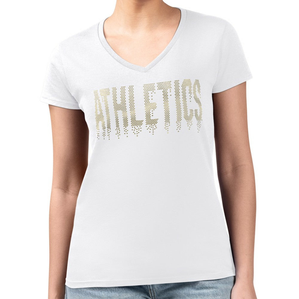 MLB Athletics G-III 4Her by Carl Banks Women's Metallic Drop Lightweight V-Neck T-Shirt