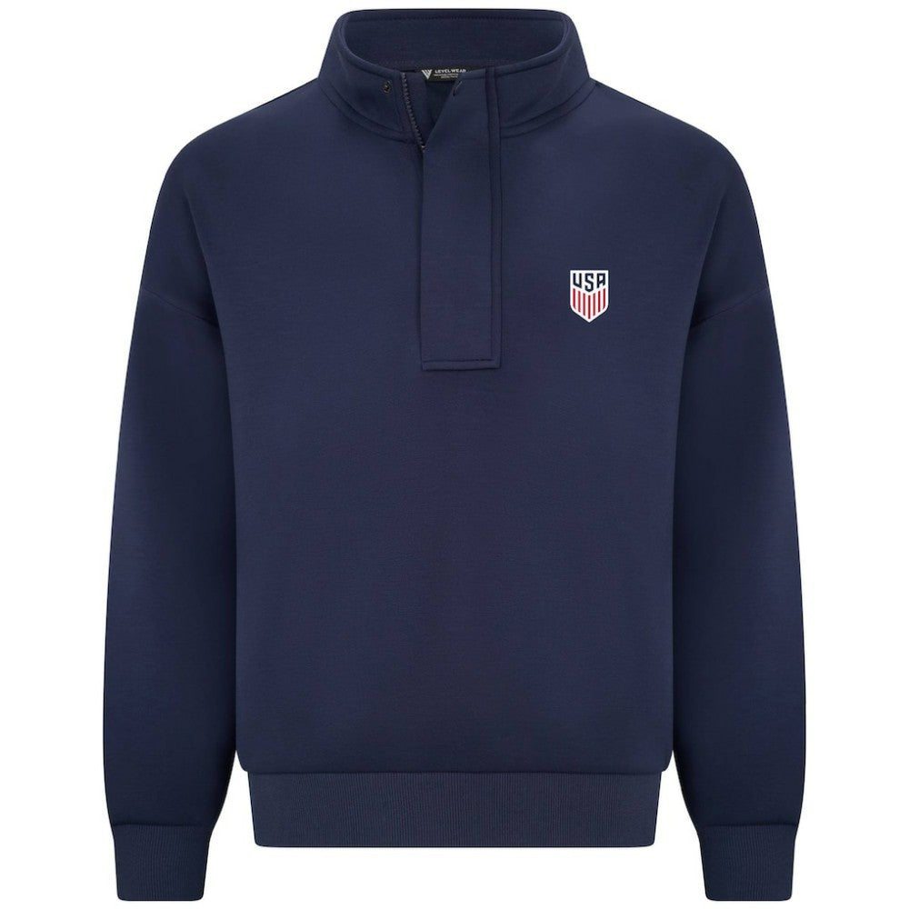 USMNT Levelwear Luxe Signature Stein Quarter-Zip Tri-Blend Sweatshirt with 3-D Patch - Navy