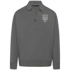 MLB New York Mets Levelwear Luxe Signature Quarter-Zip Chenille Logo Tri-Blend Sweatshirt