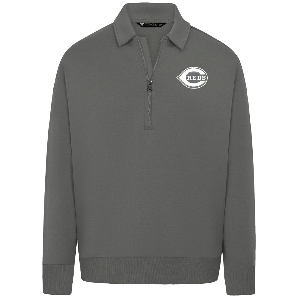 MLB Cincinnati Reds Levelwear Luxe Signature Quarter-Zip Chenille Logo Tri-Blend Sweatshirt