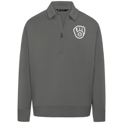 MLB Milwaukee Brewers Levelwear Luxe Signature Quarter-Zip Chenille Logo Tri-Blend Sweatshirt