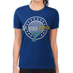 NHL Royal St. Louis Blues G-III 4Her by Carl Banks Women's Super-Slim Lightweight Pinstripe Circle Graphic T-Shirt
