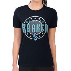 NHL Navy Seattle Kraken G-III 4Her by Carl Banks Women's Super-Slim Lightweight Pinstripe Circle Graphic T-Shirt