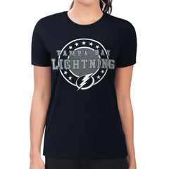 NHL Navy Tampa Bay Lightning G-III 4Her by Carl Banks Women's Super-Slim Lightweight Pinstripe Circle Graphic T-Shirt