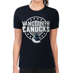 NHL Navy Vancouver Canucks G-III 4Her by Carl Banks Women's Super-Slim Lightweight Pinstripe Circle Graphic T-Shirt