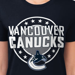 NHL Navy Vancouver Canucks G-III 4Her by Carl Banks Women's Super-Slim Lightweight Pinstripe Circle Graphic T-Shirt
