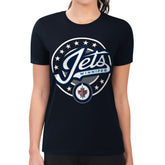 NHL Navy Winnipeg Jets G-III 4Her by Carl Banks Women's Super-Slim Lightweight Pinstripe Circle Graphic T-Shirt