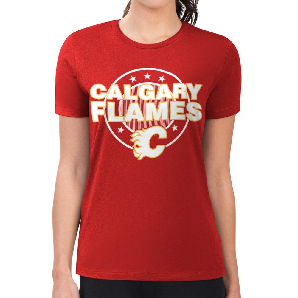 NHL Red Calgary Flames G-III 4Her by Carl Banks Women's Super-Slim Lightweight Pinstripe Circle Graphic T-Shirt