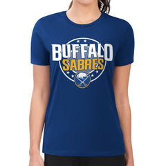 NHL Royal Buffalo Sabres G-III 4Her by Carl Banks Women's Super-Slim Lightweight Pinstripe Circle Graphic T-Shirt