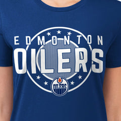NHL Royal Edmonton Oilers G-III 4Her by Carl Banks Women's Super-Slim Lightweight Pinstripe Circle Graphic T-Shirt