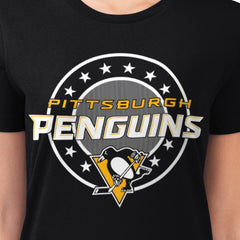 NHL Black Pittsburgh Penguins G-III 4Her by Carl Banks Women's Super-Slim Lightweight Pinstripe Circle Graphic T-Shirt