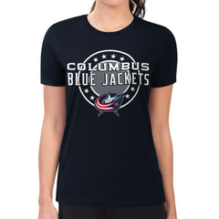 NHL Navy Columbus Blue Jackets G-III 4Her by Carl Banks Women's Super-Slim Lightweight Pinstripe Circle Graphic T-Shirt