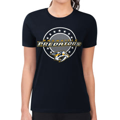 NHL Navy Nashville Predators G-III 4Her by Carl Banks Women's Super-Slim Lightweight Pinstripe Circle Graphic T-Shirt