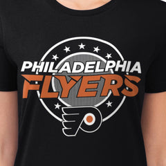 NHL Black Philadelphia Flyers G-III 4Her by Carl Banks Women's Super-Slim Lightweight Pinstripe Circle Graphic T-Shirt