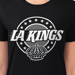 NHL Black Los Angeles Kings G-III 4Her by Carl Banks Women's Super-Slim Lightweight Pinstripe Circle Graphic T-Shirt