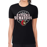 NHL Black Ottawa Senators G-III 4Her by Carl Banks Women's Super-Slim Lightweight Pinstripe Circle Graphic T-Shirt
