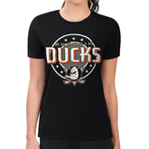 NHL Black Anaheim Ducks G-III 4Her by Carl Banks Women's Super-Slim Lightweight Pinstripe Circle Graphic T-Shirt