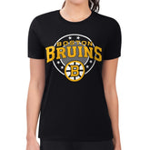 NHL Black Boston Bruins G-III 4Her by Carl Banks Women's Super-Slim Lightweight Pinstripe Circle Graphic T-Shirt