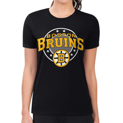 NHL Black Boston Bruins G-III 4Her by Carl Banks Women's Super-Slim Lightweight Pinstripe Circle Graphic T-Shirt