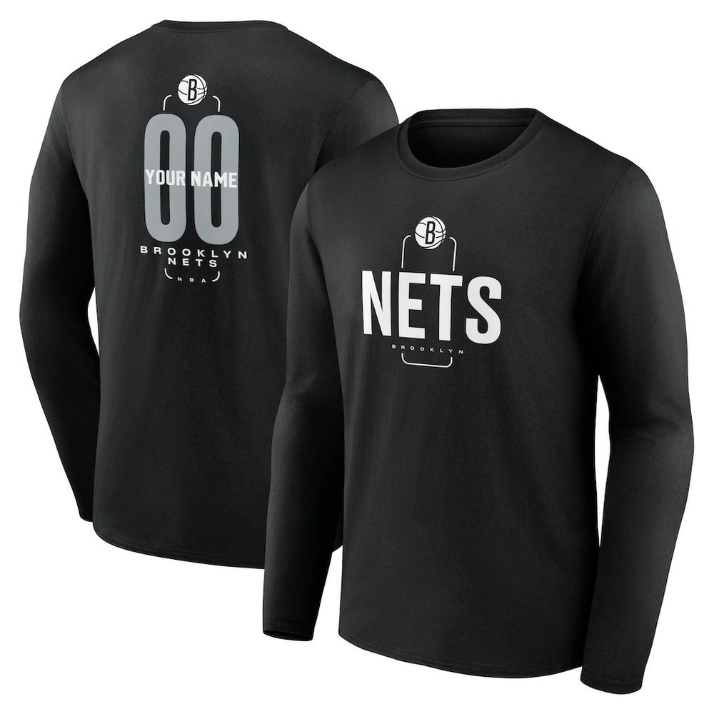 NBA Brooklyn Nets Center Court Name & Number Custom Long Sleeve T-Shirt