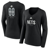 NBA Brooklyn Nets Women's Center Court Name & Number Custom Long Sleeve V-Neck T-Shirt