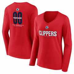 NBA LA Clippers Women's Center Court Name & Number Custom Long Sleeve V-Neck T-Shirt
