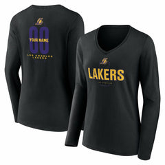 NBA Los Angeles Lakers Women's Center Court Name & Number Custom Long Sleeve V-Neck T-Shirt