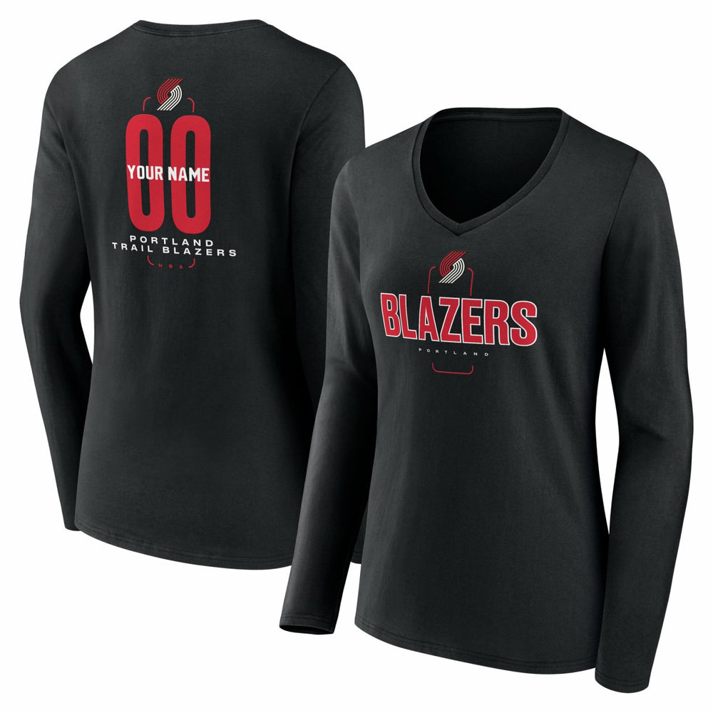 NBA Portland Trail Blazers Women's Center Court Name & Number Custom Long Sleeve V-Neck T-Shirt