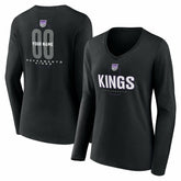 NBA Sacramento Kings Women's Center Court Name & Number Custom Long Sleeve V-Neck T-Shirt