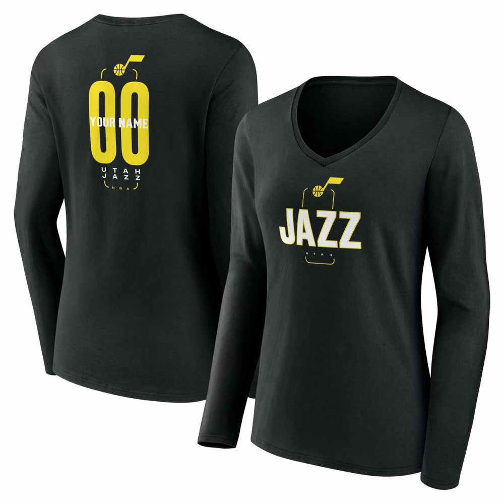 NBA Utah Jazz Women's Center Court Name & Number Custom Long Sleeve V-Neck T-Shirt