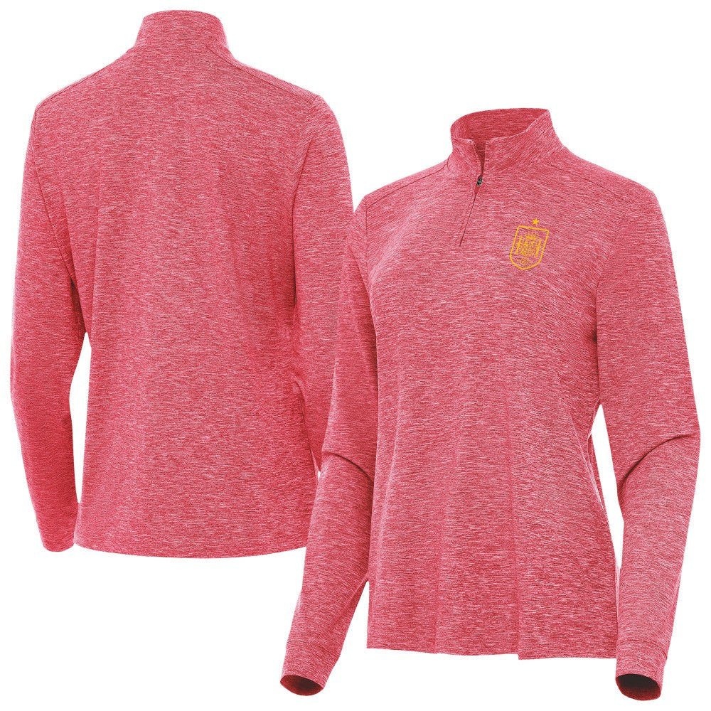Spain National Team Antigua Women's Quarter-Zip Pullover - Heather Red