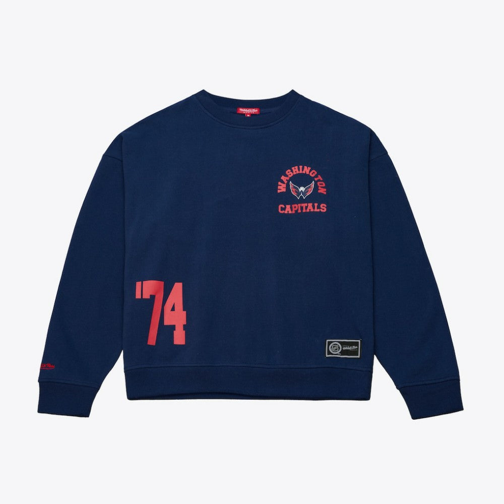 NHL Navy Washington Capitals Mitchell & Ness Women's Crewneck Sweatshirt