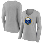 NHL Gray Buffalo Sabres Women's Primary Logo Long Sleeve V-Neck T-Shirt