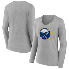 NHL Gray Buffalo Sabres Women's Primary Logo Long Sleeve V-Neck T-Shirt