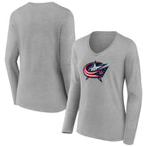 NHL Gray Columbus Blue Jackets Women's Primary Logo Long Sleeve V-Neck T-Shirt