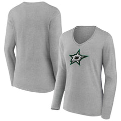 NHL Gray Dallas Stars Women's Primary Logo Long Sleeve V-Neck T-Shirt