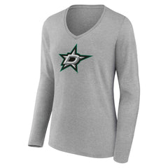 NHL Gray Dallas Stars Women's Primary Logo Long Sleeve V-Neck T-Shirt