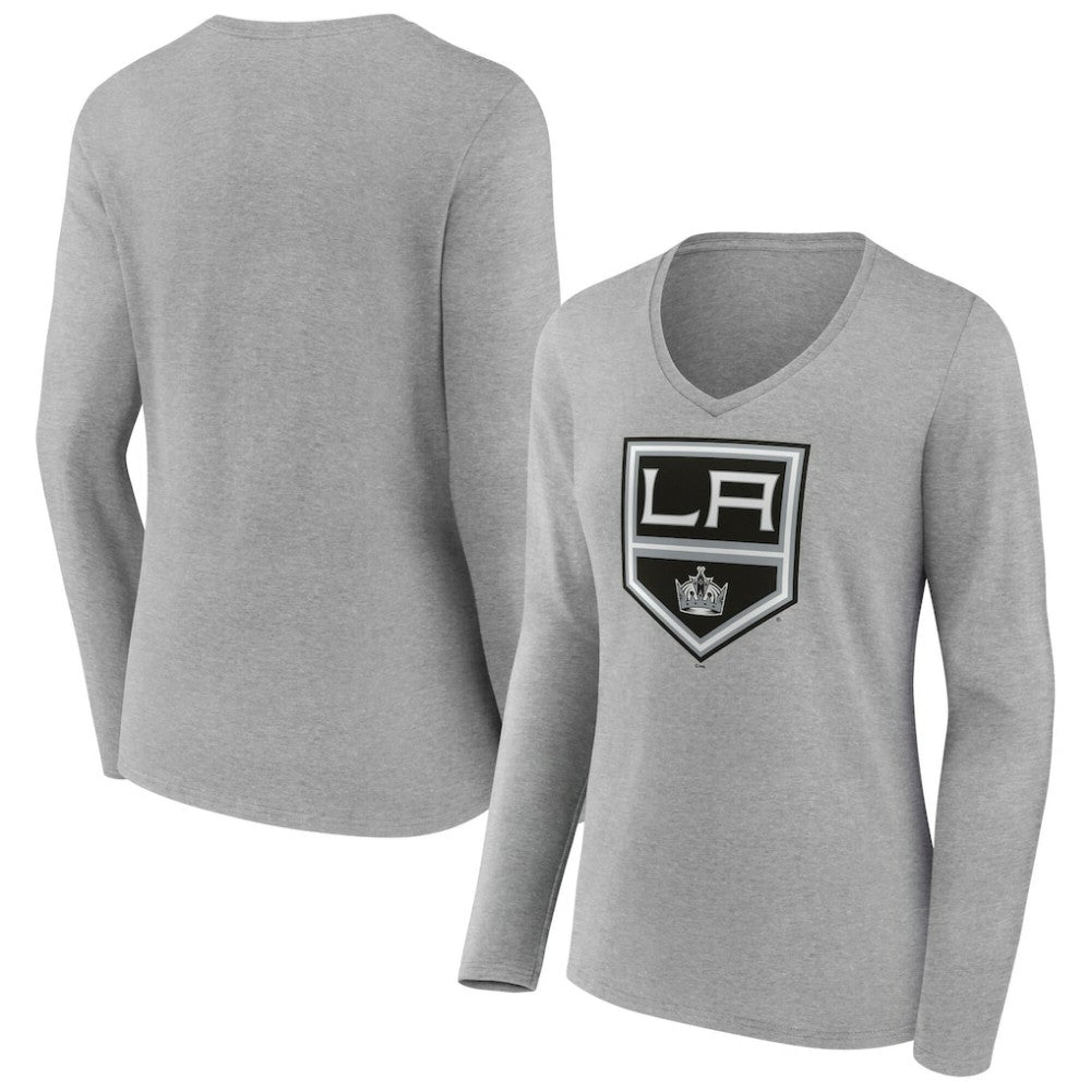 NHL Gray Los Angeles Kings Women's Primary Logo Long Sleeve V-Neck T-Shirt