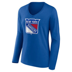 NHL Blue New York Rangers Women's Primary Logo Long Sleeve V-Neck T-Shirt
